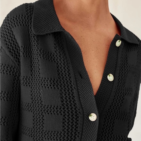 Crochet Dress Short Sleeve V Neck Button Up Casual Mini Shirt Dress S - Picture 4 of 13